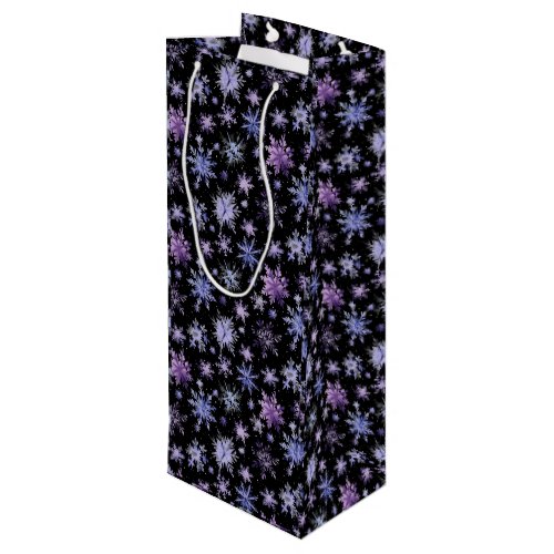 Snowflakes black purple wine gift bag