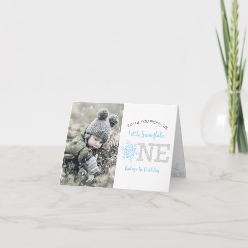 Snowflakes Blue 1st Birthday Boy Thank You Card