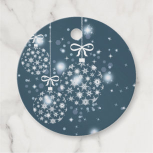 Snowflakes, blue and white, balloons, Merry Favor Tags