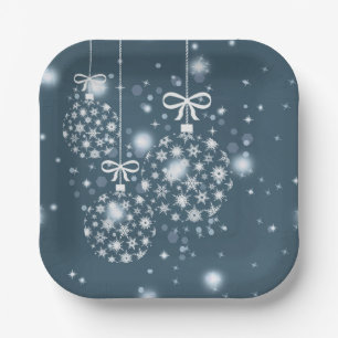 Snowflakes, blue and white, balloons, Merry Paper Plates