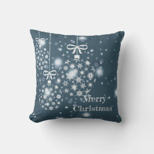 Snowflakes, blue and white, balloons, Merry Throw Pillow