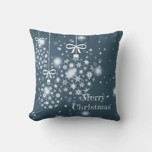 Snowflakes, blue and white, balloons, Merry Throw Pillow (Front)