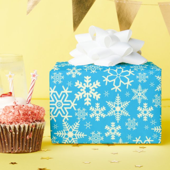 Snowflakes blue and white elegant snowflakes wrapping paper (Birthday Party)