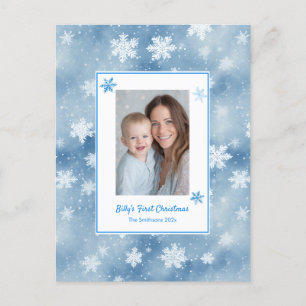 Snowflakes Blue Baby Boy Photo First Christmas Holiday Postcard