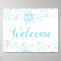 Snowflakes Blue Baby Boy Shower Welcome Sign