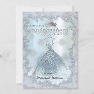 Snowflakes blue dress ombre tiara Quinceañera Invitation
