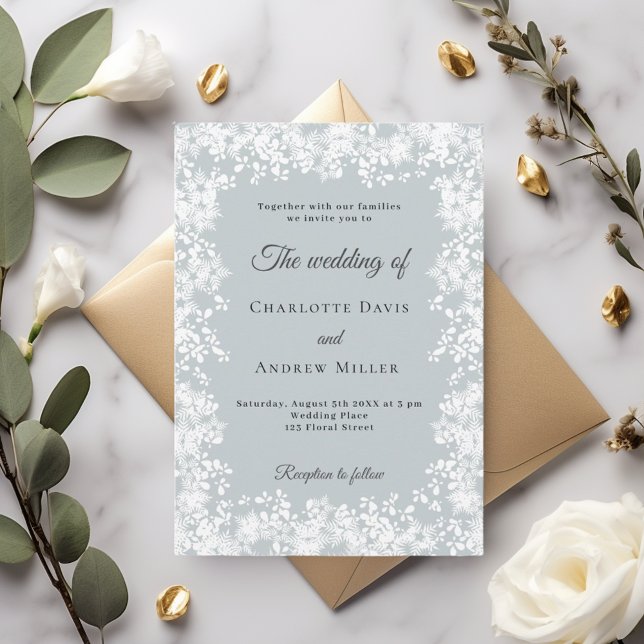Snowflakes blue gray winter wedding invitation (Creator Uploaded)