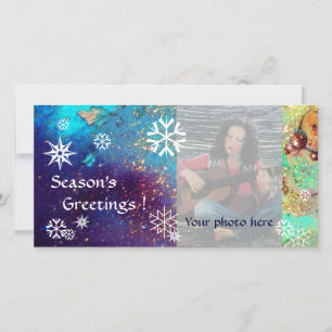 SNOWFLAKES, blue,green,white,yellow Holiday Card