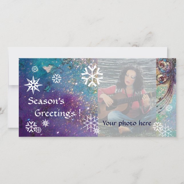 SNOWFLAKES, blue,green,white,yellow Holiday Card (Front)