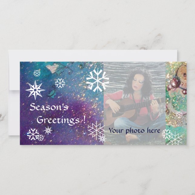 SNOWFLAKES, blue,green,white,yellow Holiday Card (Front)