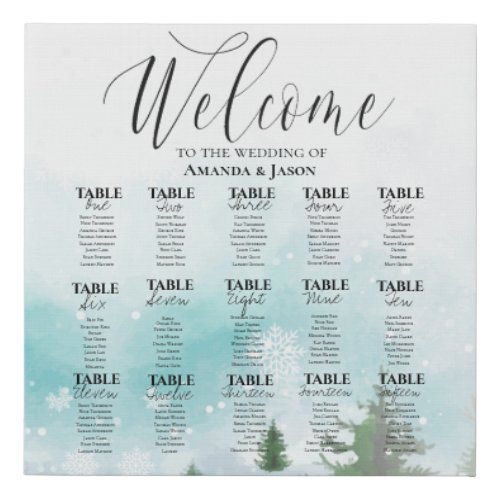 Snowflakes Blue Hues Snowy Wedding Seating Chart  Faux Canvas Print