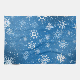 White Snowflake on Dark Green Kitchen Towel, Zazzle