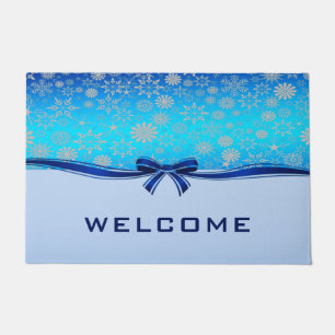 Snowflakes Blue Ribbon Holiday Doormat
