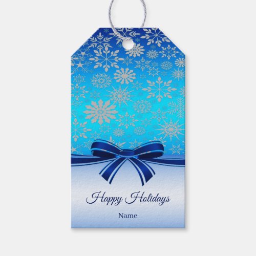 Snowflakes Blue Ribbon Holiday Gift Tag