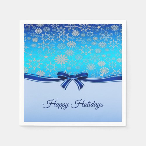 Snowflakes Blue Ribbon Holiday Paper Napkin
