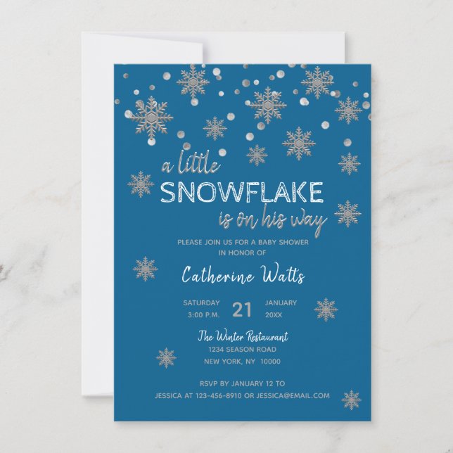 Snowflakes Blue Silver Grey BABY SHOWER | BOY Invitation (Front)