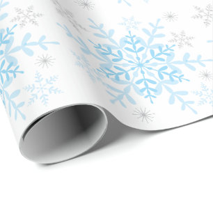 Snowflakes Blue Silver Winter Baby Shower Wrapping Paper