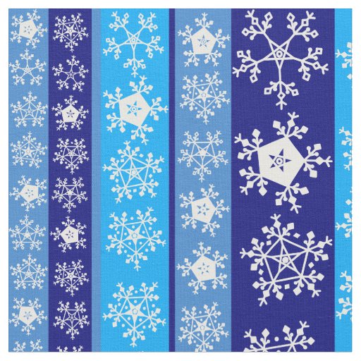 Snowflakes Blue Stripes Fabric