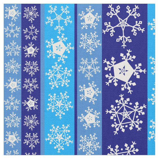 Snowflakes Blue Stripes Fabric (Close Up)