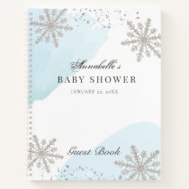 Snowflakes Blue Watercolor Baby Shower Guest Book