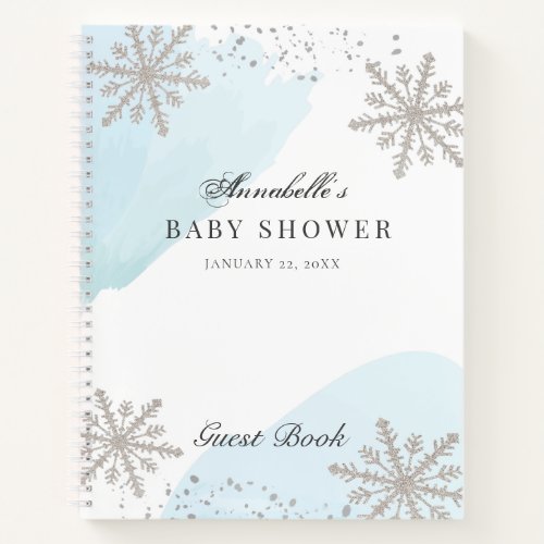 Snowflakes Blue Watercolor Baby Shower Guest Book