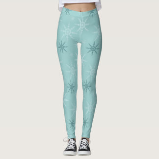 snowflakes blue white cold winter sports leggings