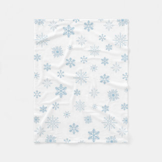Snowflakes Blue White Cozy Fleece Blanket