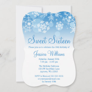 Snowflakes Blue White Winter Wonderland Sweet 16 Invitation