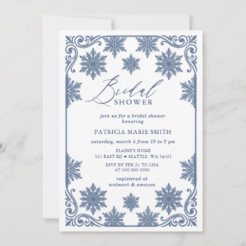 Snowflakes Blue Winter Bridal Shower Invitation