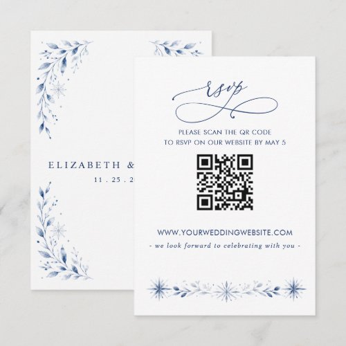 Snowflakes Blue Winter Wedding QR CODE RSVP Card
