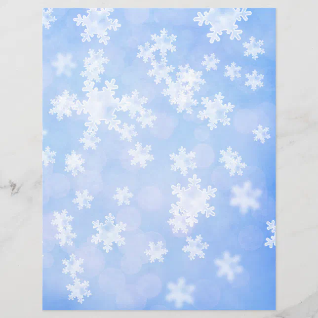 Snowflakes & Bokeh Blue Scrapbook Paper | Zazzle