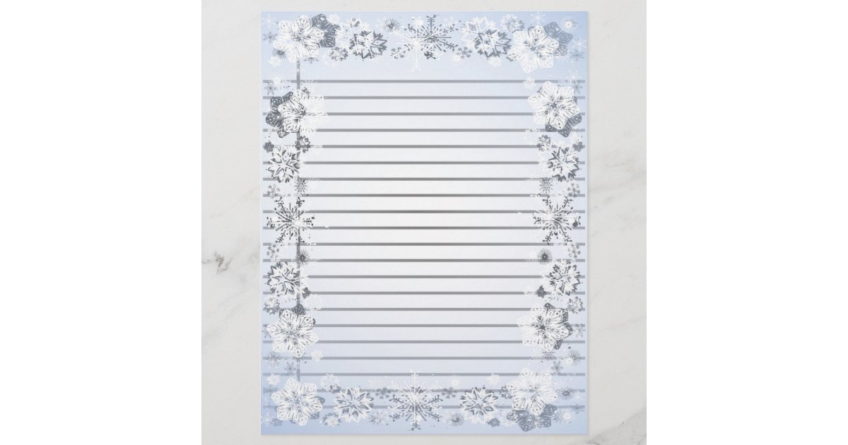 snowflakes border heavy lined writing paper zazzle com