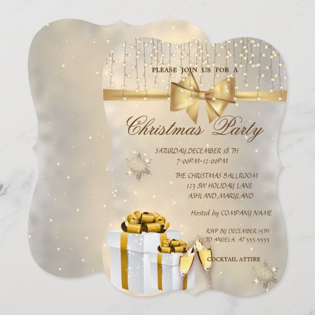 Snowflakes,Bow,Presents, Company Christmas Party Invitation (Front/Back)