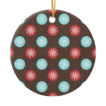 snowflakes brown and blue polka dots ceramic ornament