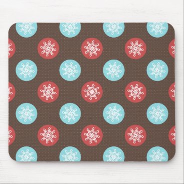 snowflakes brown and blue polka dots mouse pad
