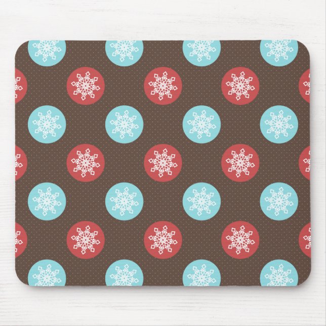 snowflakes brown and blue polka dots mouse pad (Front)