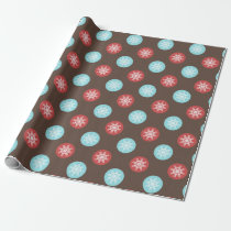 snowflakes brown and blue polka dots wrapping paper