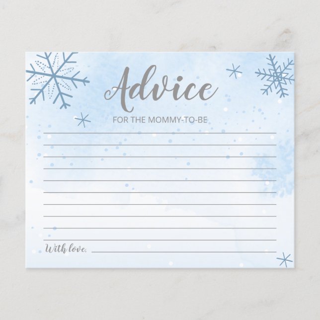Snowflakes Budget Baby Boy Shower Advice Cards (Front)
