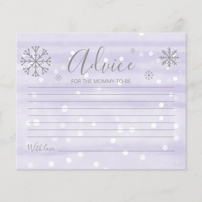 Snowflakes Budget Baby Shower Advice Cards (Front)