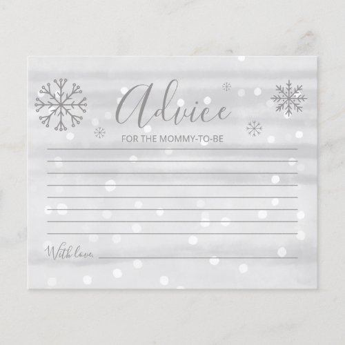 Snowflakes Budget Gray Baby Shower Advice Cards