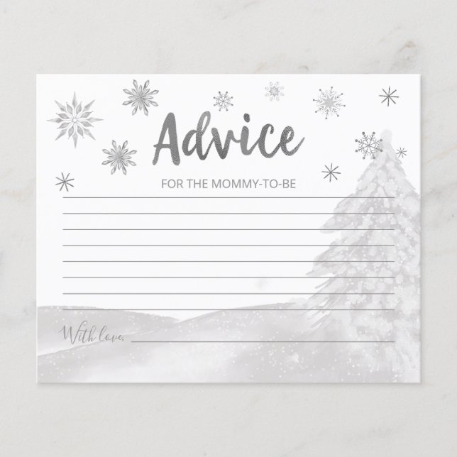 Snowflakes Budget Gray Baby Shower Advice Cards (Front)