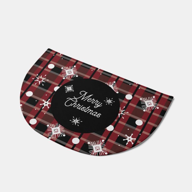 Snowflakes Buffalo Pattern Merry Christmas Doormat (Angled)
