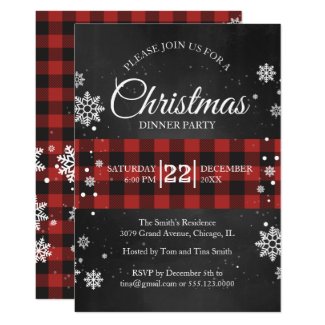 Snowflakes & Buffalo Plaid Christmas Party Invite