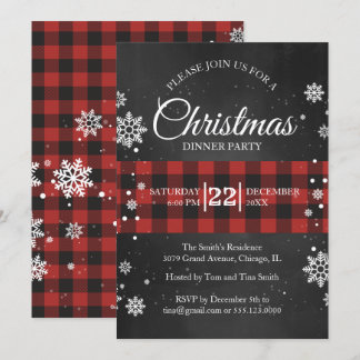 Snowflakes & Buffalo Plaid Christmas Party Invite