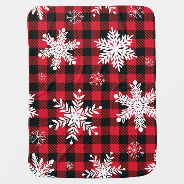 Snowflakes & Buffalo Plaid: Winter Charm Baby Blanket (Front)