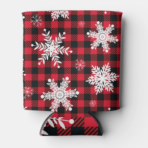 Snowflakes  Buffalo Plaid Winter Charm Can Cooler