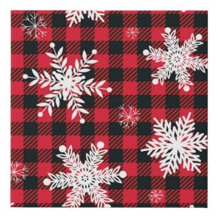 Snowflakes & Buffalo Plaid: Winter Charm Faux Canvas Print
