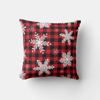 Snowflakes & Buffalo Plaid: Winter Charm Throw Pillow