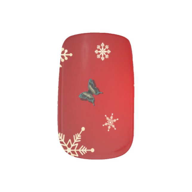 Snowflakes & Butterflies Nail Art (Left Thumb)