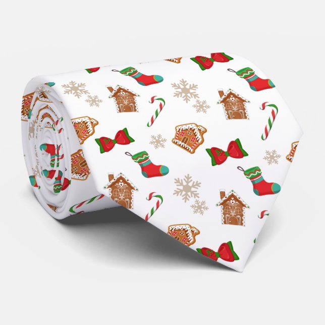 Snowflakes Candy Cane Christmas Pattern Neck Tie (Rolled)